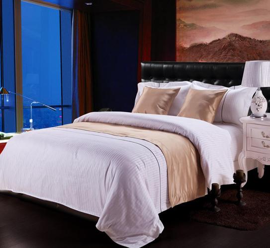 宾馆床上用品批发酒店旅馆布草40s青花条被套床单枕套 纯色四
